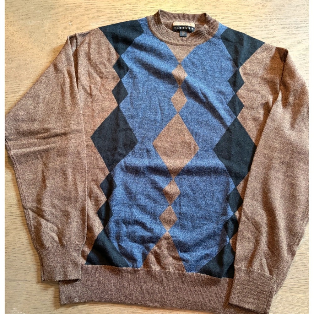 Robert Talbott Mens Argyle Crewneck Sweater Brown Blue Black Size M - Picture 5 of 9